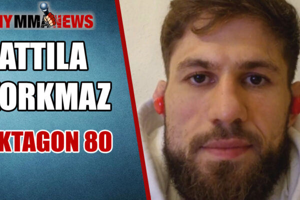 MyMMANews graphic for fighter Attila Korkmaz, featured for the OKTAGON 80 event, with a close-up of his face.