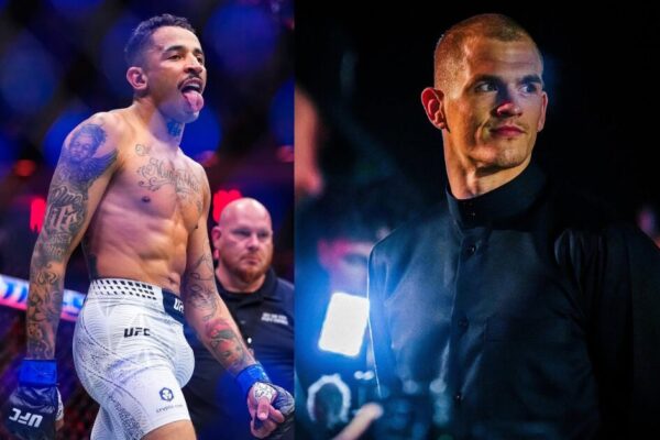 O lutador de MMA José Aldo à esquerda e o kickboxer Rico Verhoeven à direita em uma montagem.