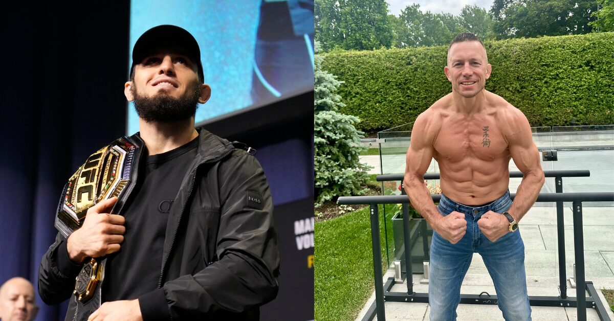 Montagem do campeão do UFC Islam Makhachev e do musculoso Georges St-Pierre.